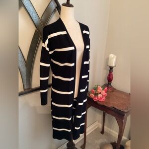 LAFAYETTE 148 NY Black and White Striped Duster Cardigan